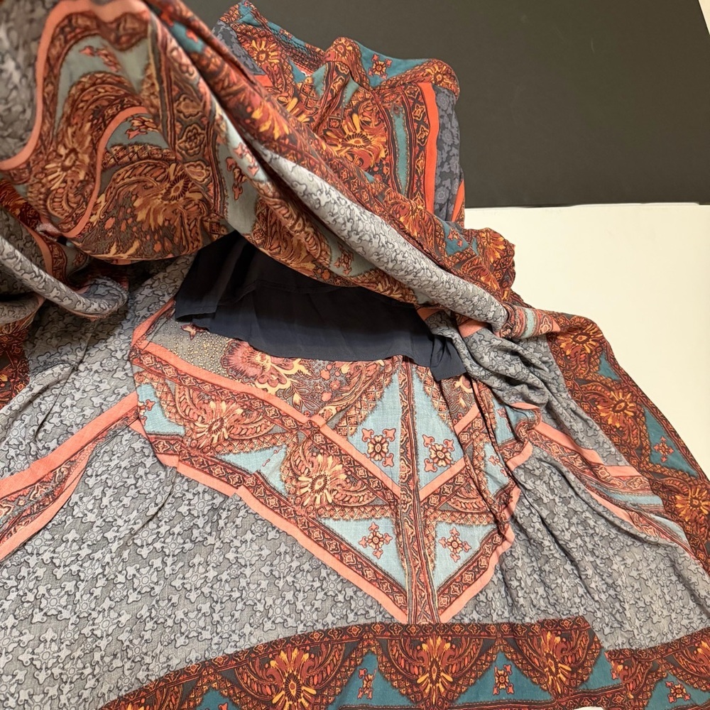 Free People Bedouin Traveler handkerchief skirt, flowy Rayon, bohemian print, M - Picture 9 of 10